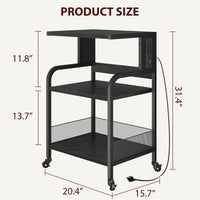 Garvee support pour imprimante mobile grand format avec 2 ports secteur et 2 ports usb, réglable sur 3 niveaux, en métal et MDF, 4 roues avec freins, étanche, pour le bureau et la maison, 52 × 40 × 80 cm