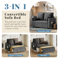 Canapé-lit 3 en 1 Garvee, 2 places, structure en acier, port de chargement USB, idéal pour les petits espaces, 142 cm (56 pouces), noir