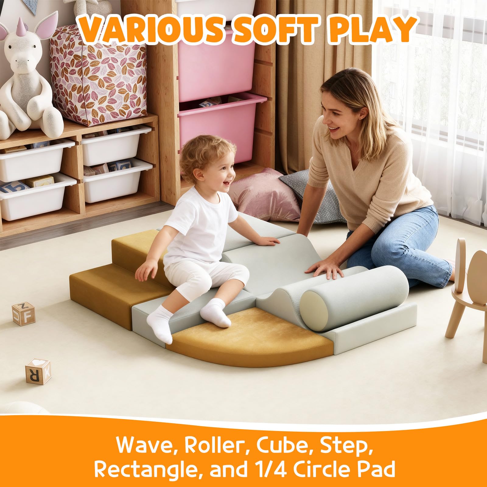Ensemble de jeu d'escalade Garvee 6 pièces pour enfants, en mousse légère, antidérapante et hydrofuge, avec rembourrage doux, polyvalent pour une utilisation intérieure et extérieure.