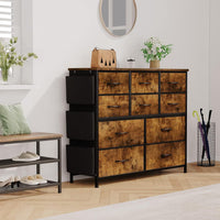 Garvee commode à 10 tiroirs, en tissu, bois, plateau, rails métalliques, idéale pour la chambre et le salon, gain de place