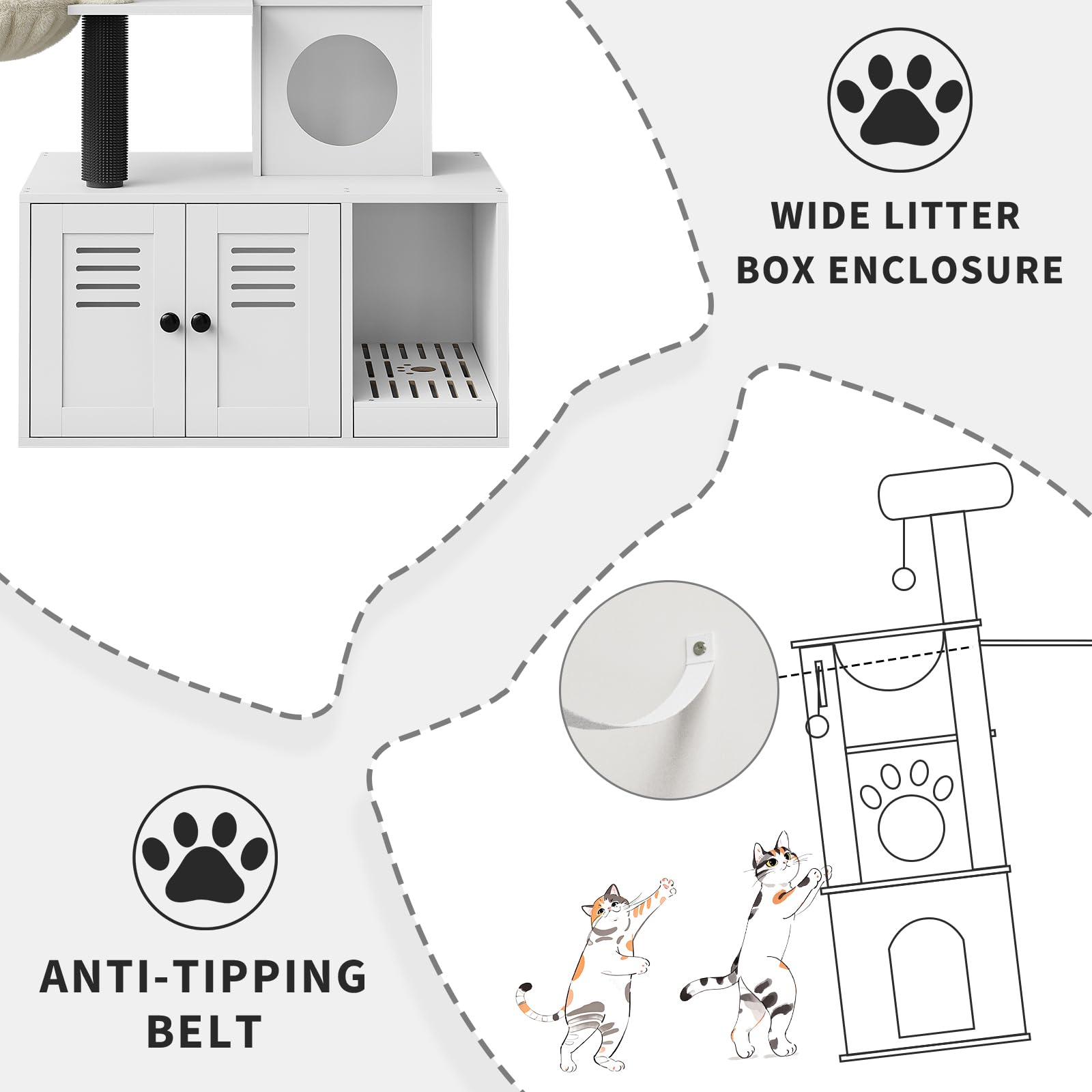 Meuble pour chat Garvee 2-en-1 avec bac à litière et griffoir en sisal pelucheux, plusieurs niveaux, style moderne, idéal pour le salon.