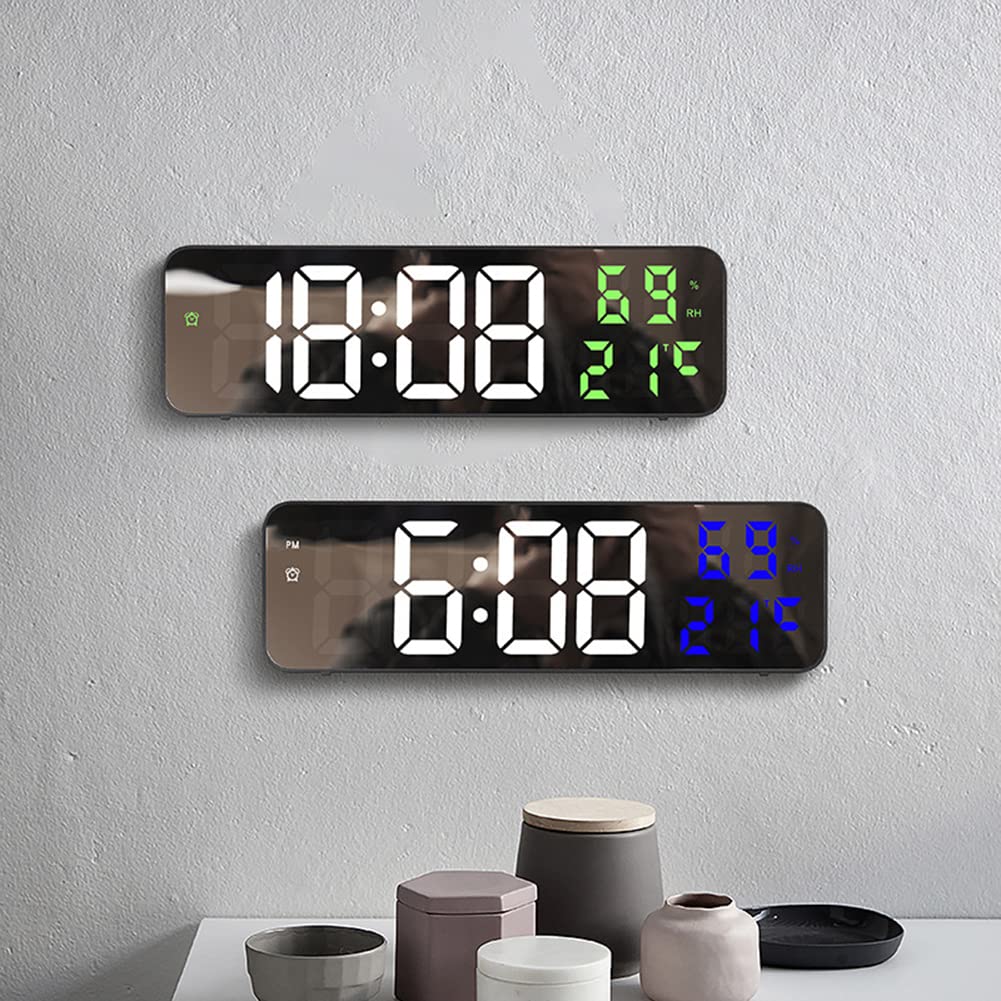Garvee Réveil numérique horloge murale LED 23 cm avec affichage de la température et de l'humidité, pour la maison et le bureau, alimentation USB, luminosité réglable, grand format