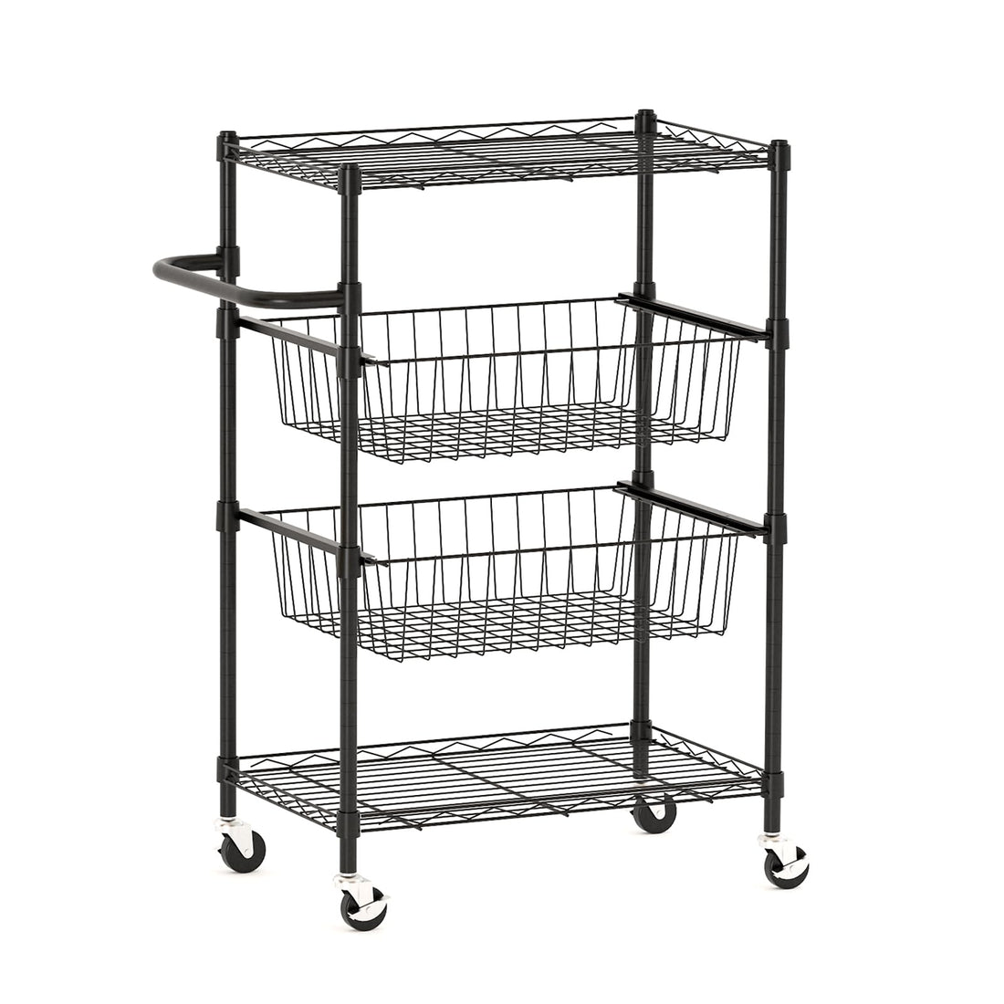 Garvee chariot de cuisine à 4 niveaux en métal avec poignée, capacité de charge de 50 kg, étagères grillagées ouvertes, 2 roues verrouillables, usage polyvalent, métal, argent