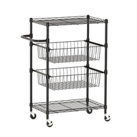 Chariot de cuisine Garvee à 4 niveaux en métal avec poignée, capacité de charge de 50 kg, étagères grillagées ouvertes, 2 roues verrouillables, usage polyvalent, métal, argent