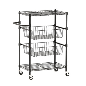 Chariot de cuisine Garvee à 4 niveaux en métal avec poignée, capacité de charge de 50 kg, étagères grillagées ouvertes, 2 roues verrouillables, usage polyvalent, métal, argent