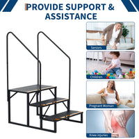 Escalier portable Garvee à 3 marches avec rampe, acier, bandes antidérapantes pour caravanes, spas, usage extérieur, noir, compact