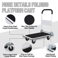 Chariot de manutention pliable Garvee, capacité de charge de 150 kg, roues en acier et caoutchouc, poignée ergonomique, idéal pour le bureau et l'entrepôt.