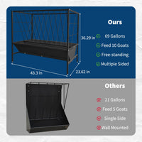 Mangeoire à foin Garvee Pasture de 45 gallons en acier robuste 2 en 1 avec râtelier à foin pour chevaux et moutons, usage extérieur et intérieur, noir