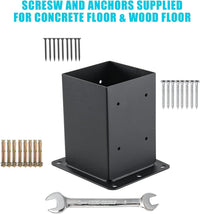 Garvee, ensemble de 4 supports de poteaux en acier de 2 mm pour poteaux en bois 4x4, renfort sur les quatre côtés, revêtement en poudre noir, ensemble complet pour patios et clôtures