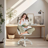 Chaise de coiffeuse Garvee à roulettes, pivotante à 360°, réglable en hauteur, coussin moelleux, structure en métal, dossier en forme de patte de chat, confortable et stable, grise, idéale pour le bureau et la chambre.