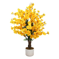 Arbre artificiel Garvee de 90 cm (3 pi) avec pot noir, idéal pour la décoration du salon et du bureau. Fleurs de prunier réalistes, persistant, en polyester, jaune.