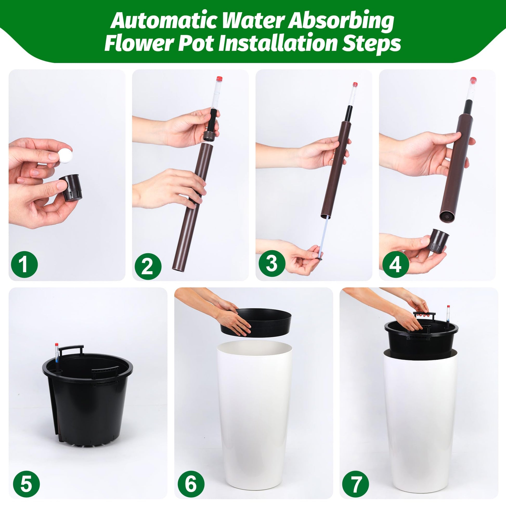 Garvee Lot de 2 jardinières d'extérieur de 76 cm de haut avec indicateur de niveau d'eau et arrosage automatique pour terrasse et jardin, en plastique résistant aux intempéries, noir