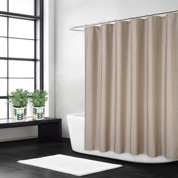 Rideau de douche en lin Garvee Flax 240 g/m² résistant avec crochets pour salle de bain, taupe, 120 x 180 cm