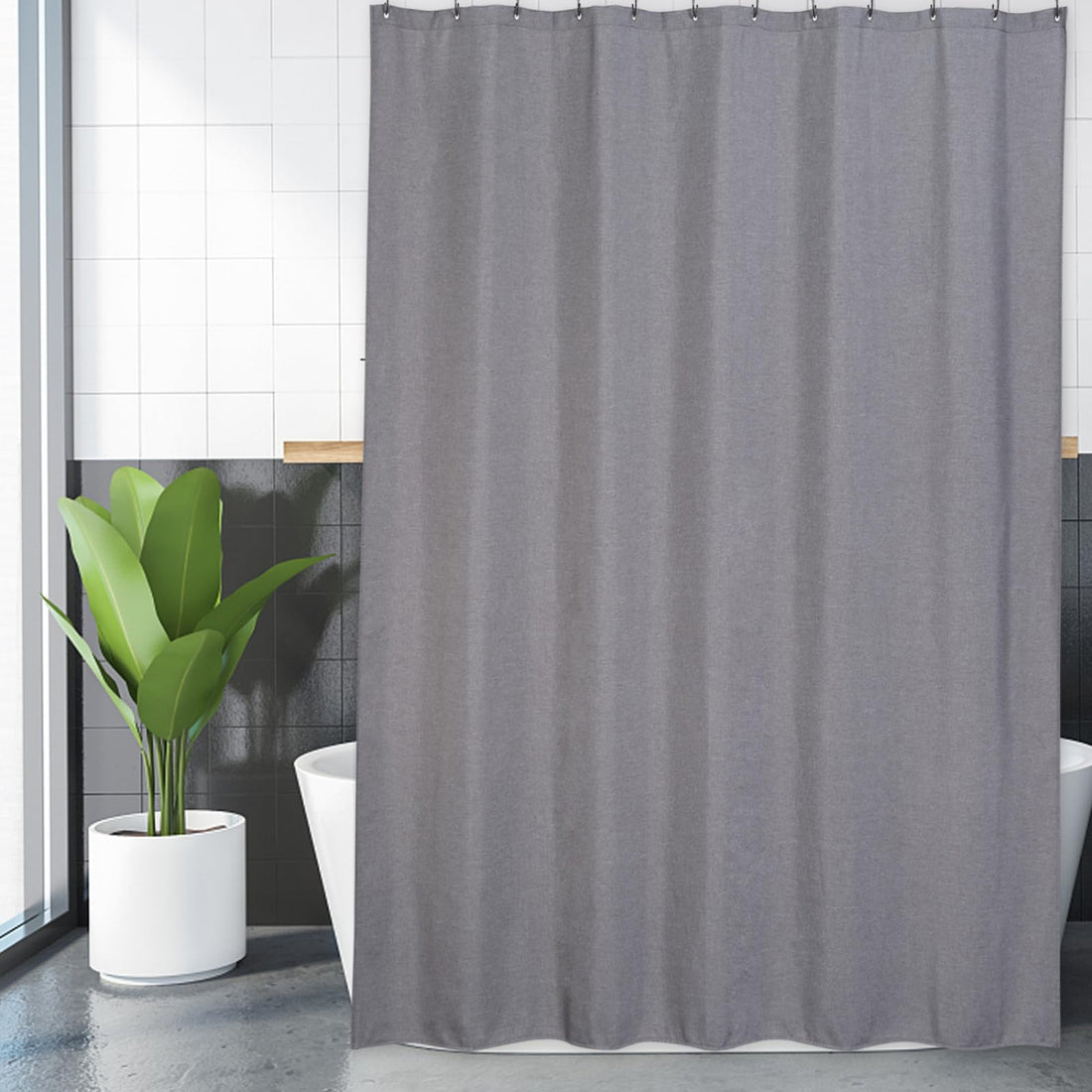 Rideau de douche Garvee, imperméable, en tissu épais 240 g/m² avec crochets, gris, 183 x 183 cm, style hôtelier de luxe