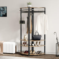 Armoire d'angle Garvee avec banc à chaussures, 6 crochets doubles, en bois, structure robuste anti-basculement, idéale pour l'entrée et le couloir, gain de place, 180 cm (70,8 pouces), marron