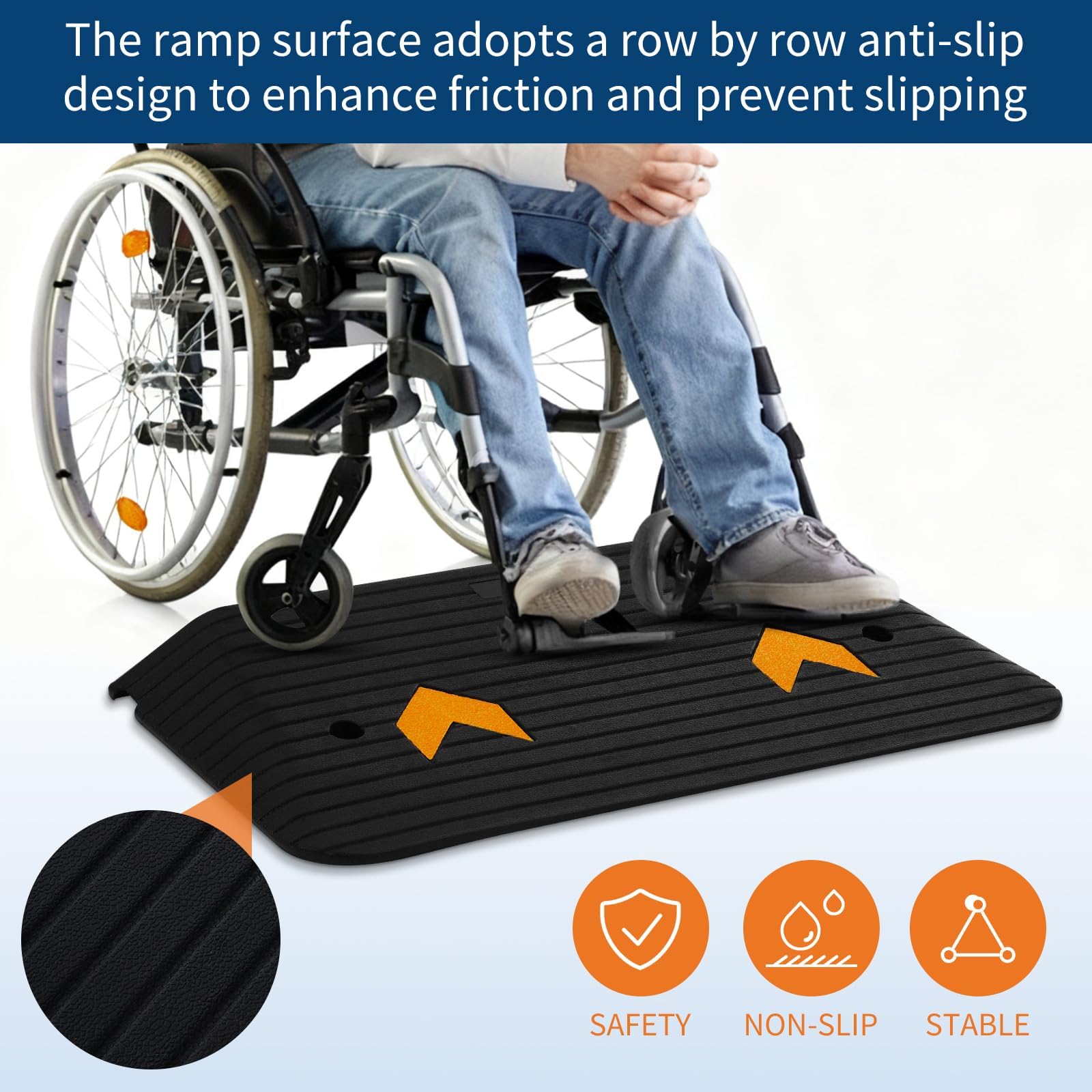 Garvee Rampe de seuil en caoutchouc 90×53×9cm, capacité 15t, surface antidérapante pour fauteuil roulant et scooter