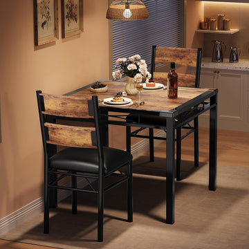 Ensemble table et chaises Garvee pour 2 personnes avec chaises rembourrées, protections d'angle, structure robuste en MDF, ergonomique, gain de place, marron, pour cuisine et appartement