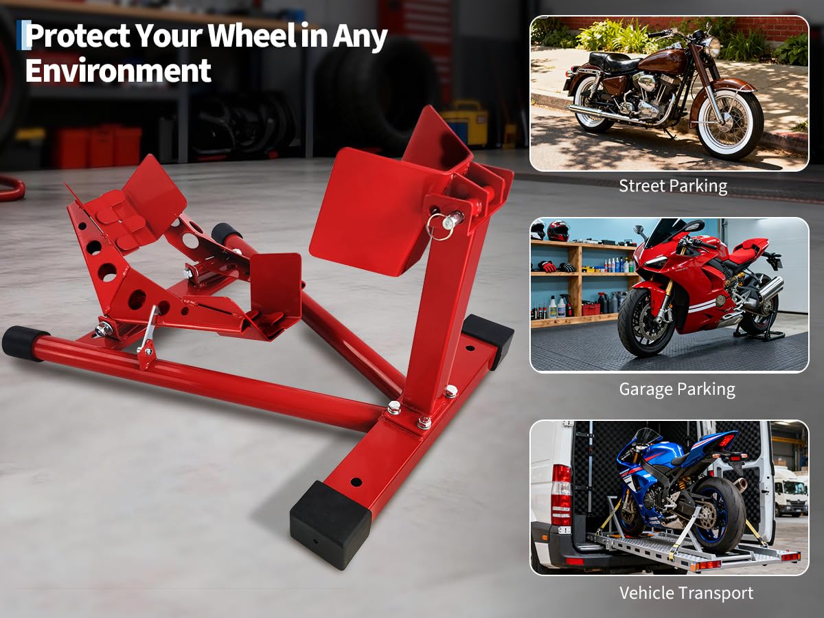 Cale et support universels pour roue de moto Garvee, capacité de charge de 680 kg, acier, pour pneus de 30 à 53 cm, garage et remorque, réglage rapide, protection anti-basculement