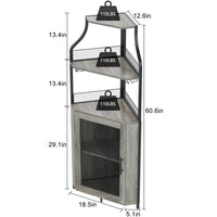 Garvee Meuble de rangement d'angle à 5 niveaux, étagères réglables, MDF et métal, porte coulissante de style grange, gris, pour cuisine et salle à manger, 47 × 45 × 154 cm