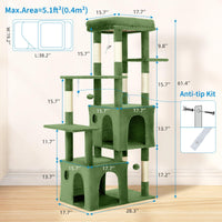 Garvee Tour pour Chat 155 cm Multi-Niveaux pour Grands Chats, Grande Plateforme, Usage Intérieur, Vert