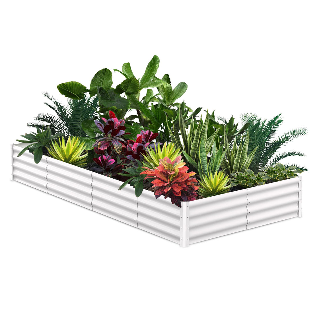 Jardinière surélevée Garvee, en métal, rectangulaire, 2,4 x 1,2 x 0,3 m, blanche, durable et antirouille, revêtement en poudre, fond ouvert, montage sans outil, pour le jardin et la culture de légumes