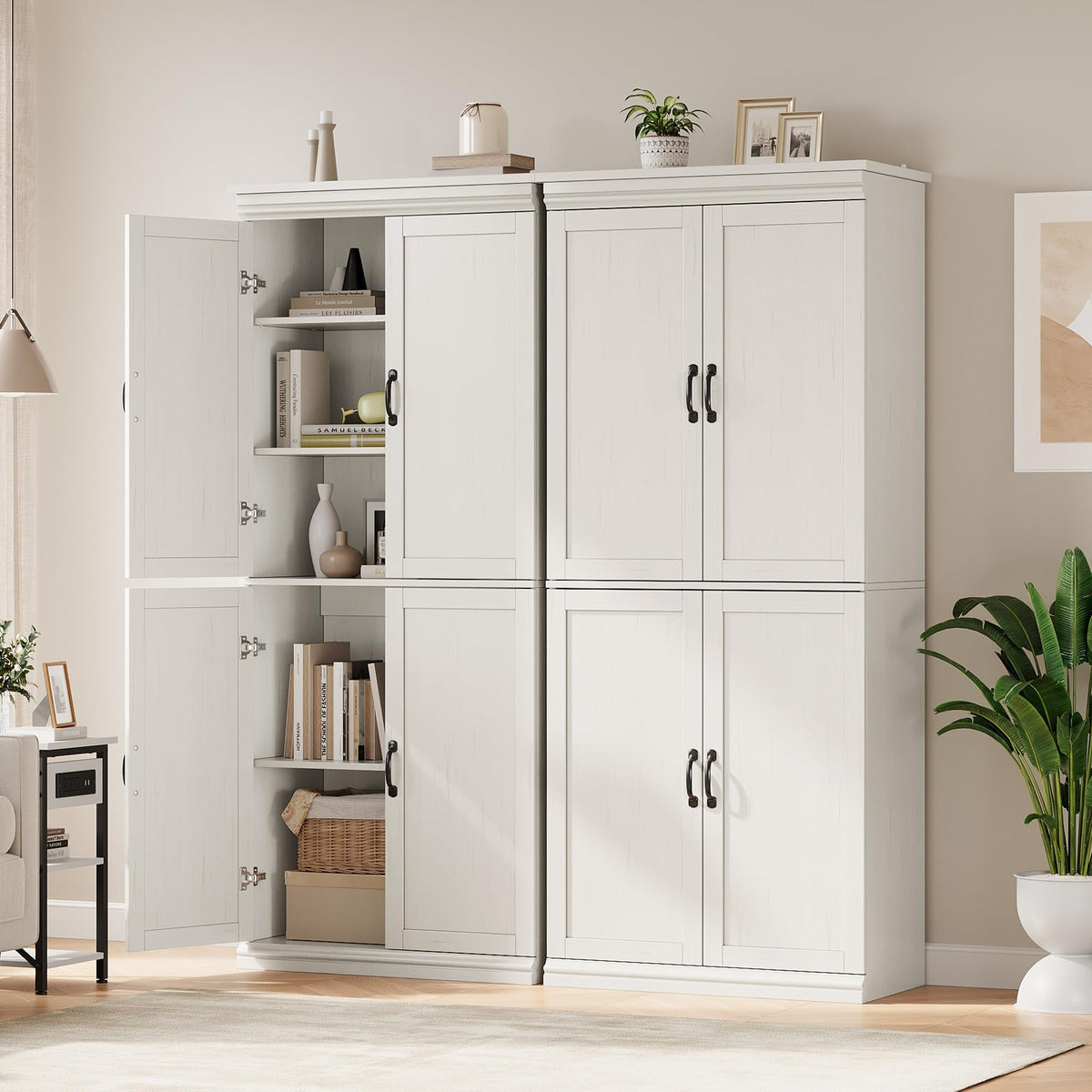 Armoire de rangement Garvee Pantry 70" avec portes et étagères réglables pour la cuisine et le salon, en MDF P2, robuste, anti-basculement, teinte bois neutre