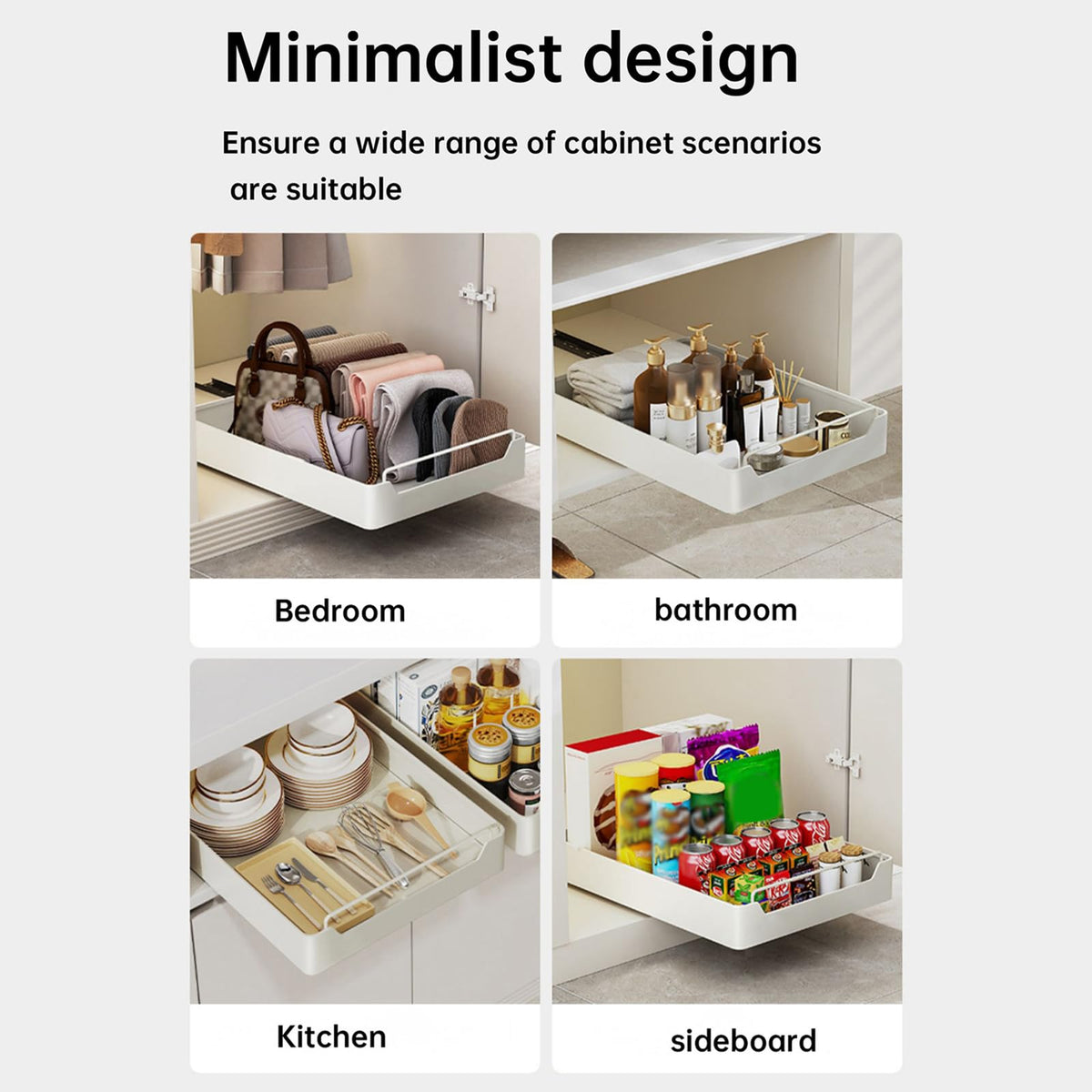 Garvee, tiroir pliable et extensible, organisateur de rangement sous, meuble modulable pour placards de cuisine, 43 × 25 × 18 cm, métal, installation sans perçage, blanc