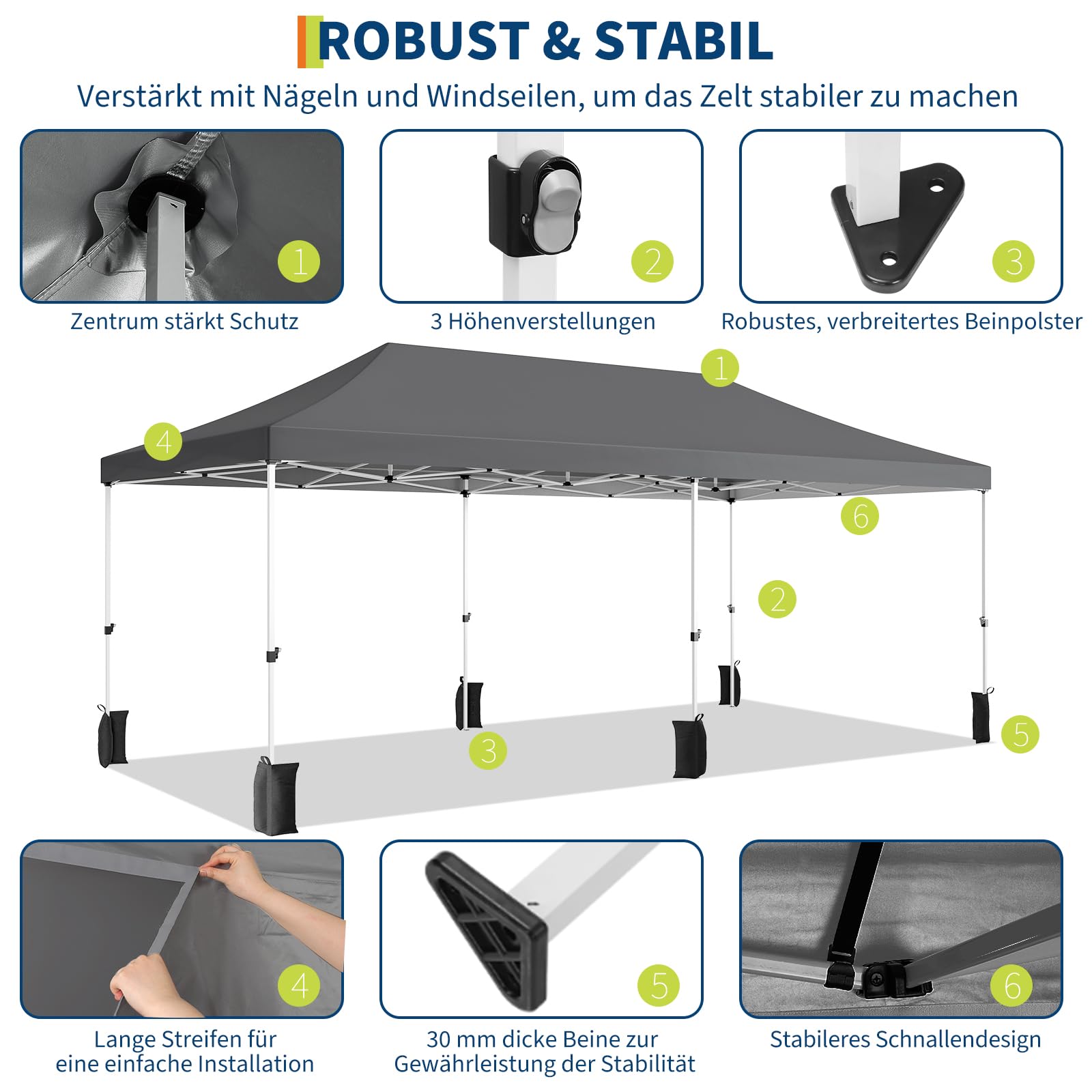 Garvee Tonnelle pliante 3x6 m avec 6 parois amovibles, Oxford 420D imperméable, hauteur réglable, pour fêtes et événements, résistante et stable, fenêtres transparentes