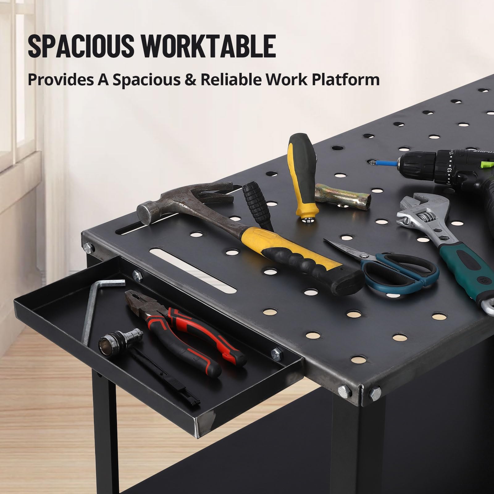 Table de soudage Garvee 91 x 48 cm en acier, capacité de charge de 544 kg, pieds réglables, pour l'industrie et le bricolage.