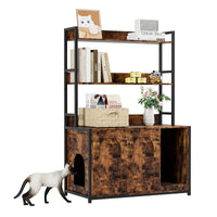 Garvee bac à litière pour chat avec 2 portes, griffoir, MDF, 2 étagères, cadre en acier pour le salon et la chambre, brun, 57 cm × 42 cm × 55 cm