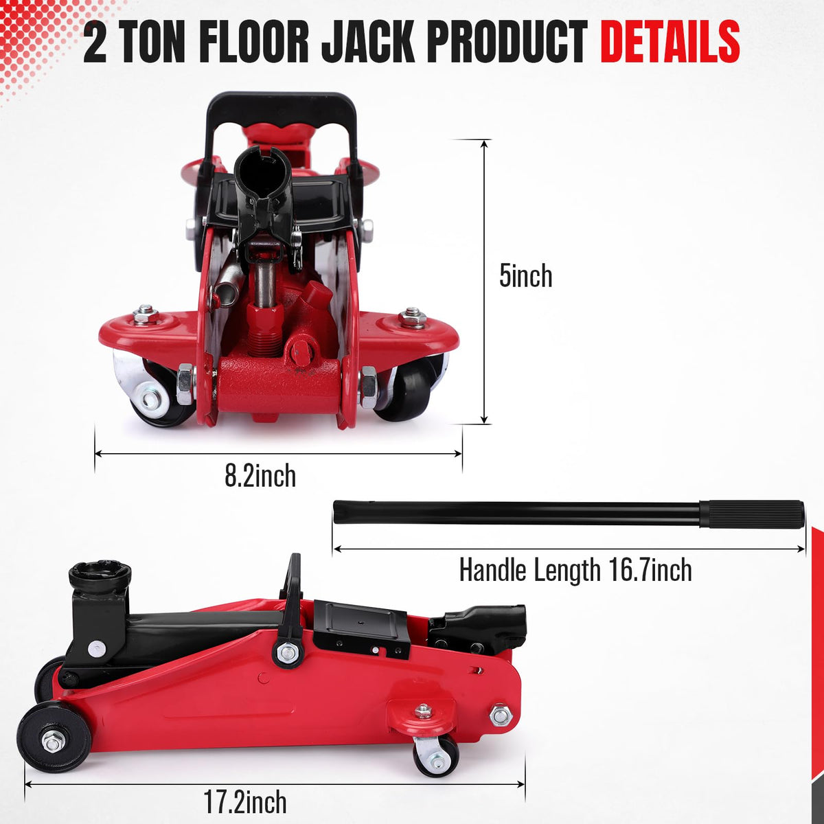 Cric hydraulique Garvee 2T, capacité de levage de 2 tonnes (4 400 lb), acier, avec sac de transport, pour voitures et VUS, hauteur de levage de 8,5 à 33 cm (3,35 à 13 pouces).