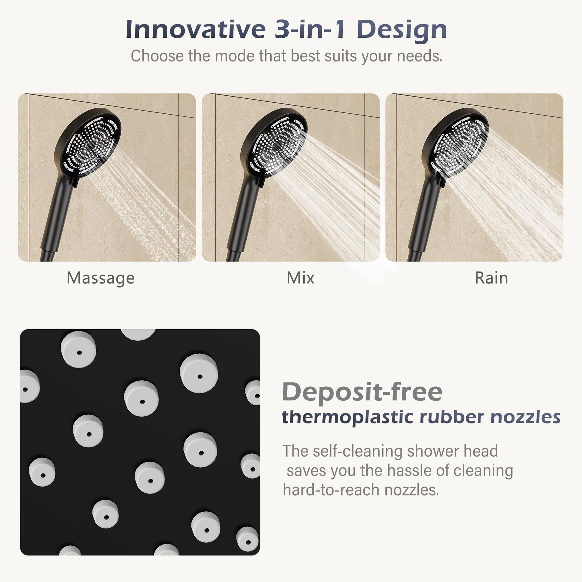Colonne de douche GARVEE Rain Shower sans accessoires – Colonne de douche ronde en acier inoxydable noir 25 cm