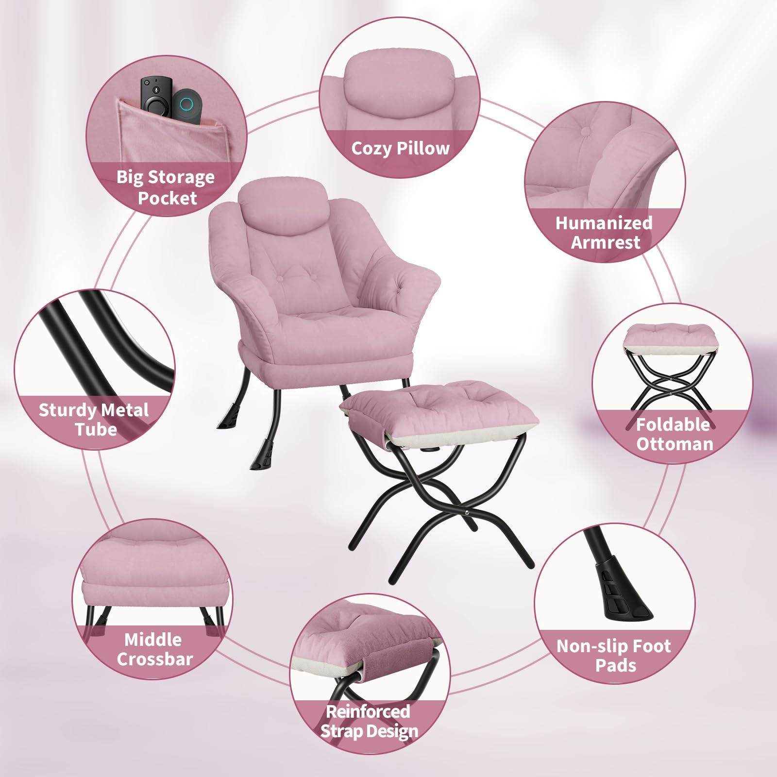 Fauteuil de lecture ergonomique Garvee Lazy Chair avec repose-pieds, pliable, revêtement en coton PP, housse lavable, design moderne, idéal pour les petits espaces.