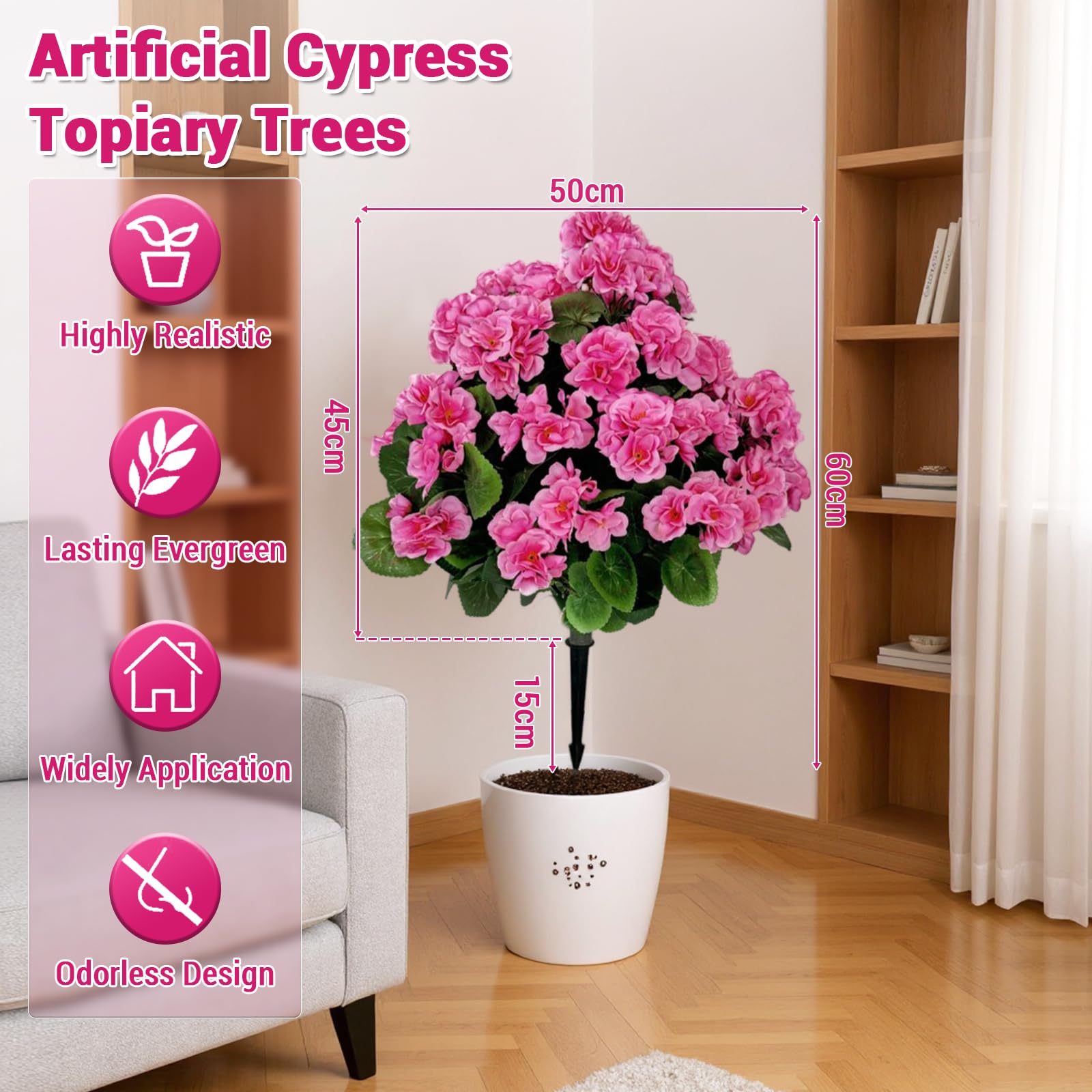 Bégonias artificiels lavande Garvee en boule de 58 cm (23 po), en polyéthylène résistant aux UV et aux intempéries, avec piquet pour le sol, pour jardin et terrasse (vert).