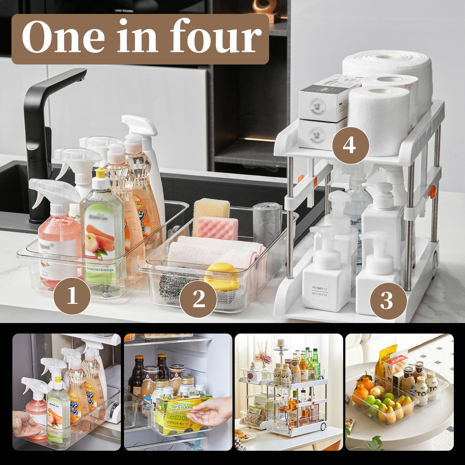 Étagères coulissantes Garvee, paniers extensibles à 2 niveaux, cuisine et salle de bain, dimensions ajustables, matériau ABS