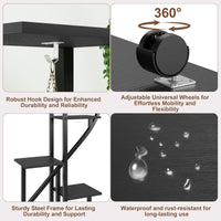 Ensemble de 2 supports à plantes Garvee, métal et bois, support à fleurs en forme de demi-cœur pour l'intérieur et l'extérieur, jardin, balcon, terrasse, noir
