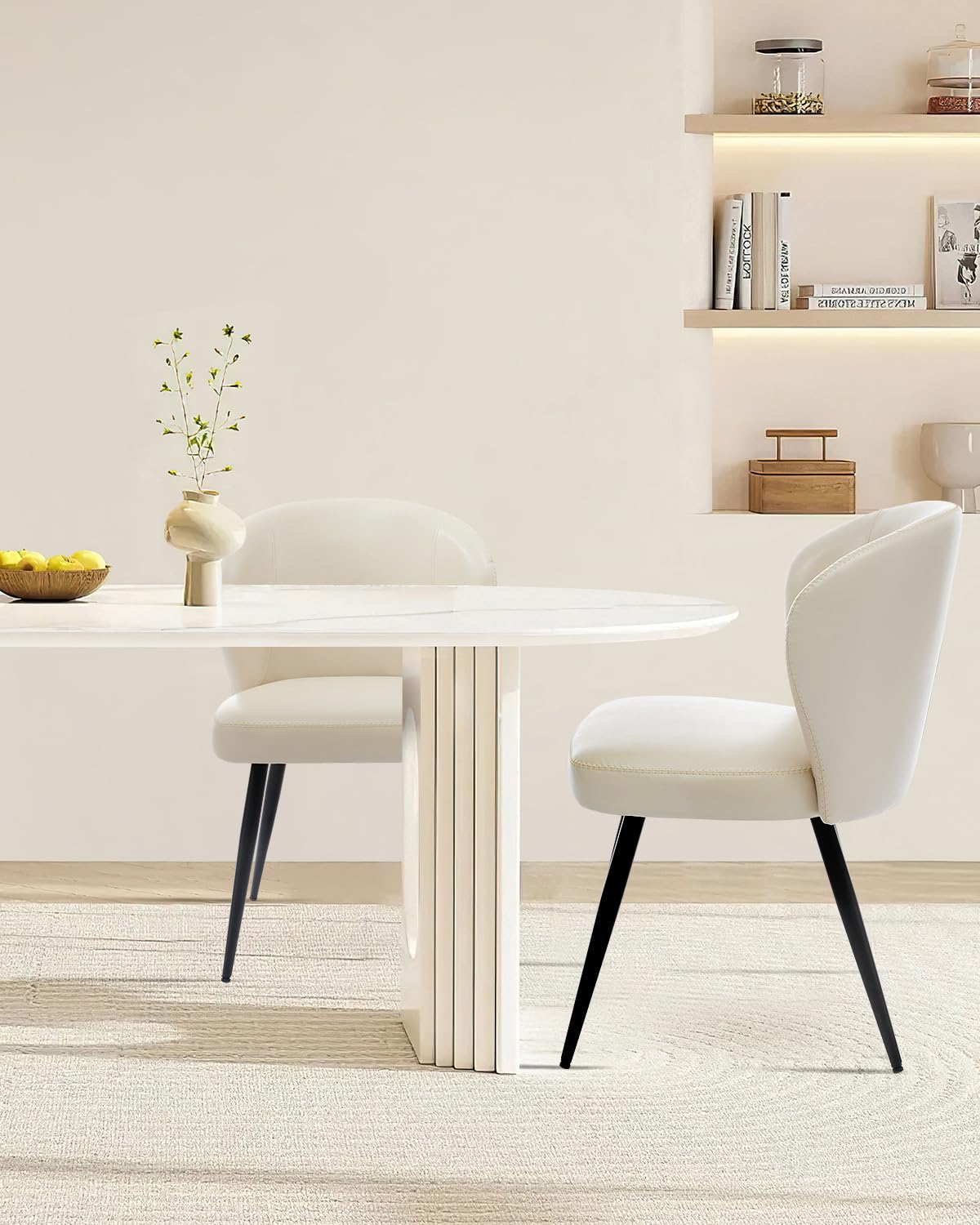 Garvee Ensemble de 2 chaises de salle à manger , ergonomiques, en cuir, pieds en acier, pour la cuisine et la salle à manger, hauteur d'assise de 59 cm (23,2 po), couleur neutre