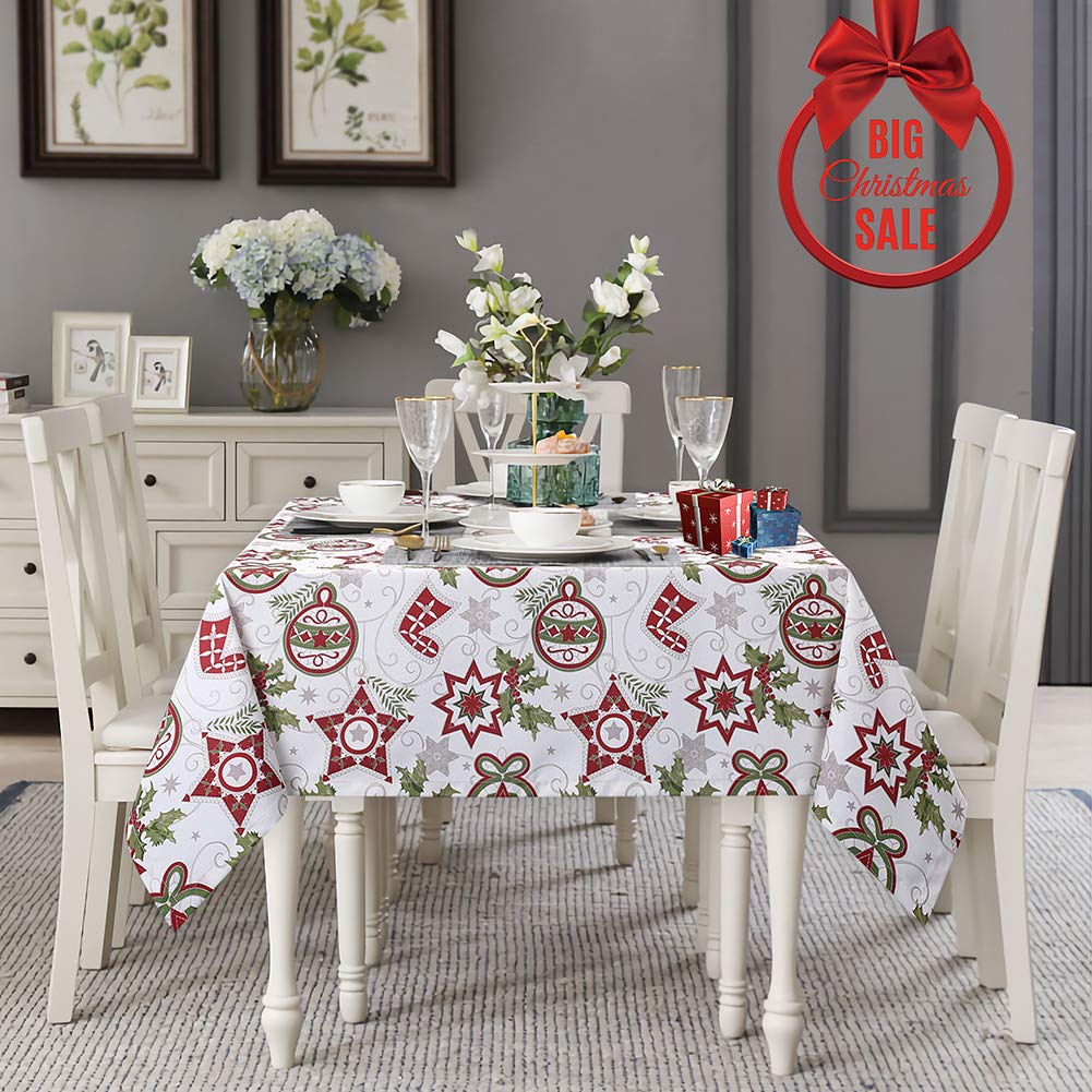 Nappe de Noël Garvee en polyester, 132 x 132 cm, imperméable, résistante à l'huile et facile à nettoyer, motif Noël rouge, idéale pour les fêtes et les repas en salle.