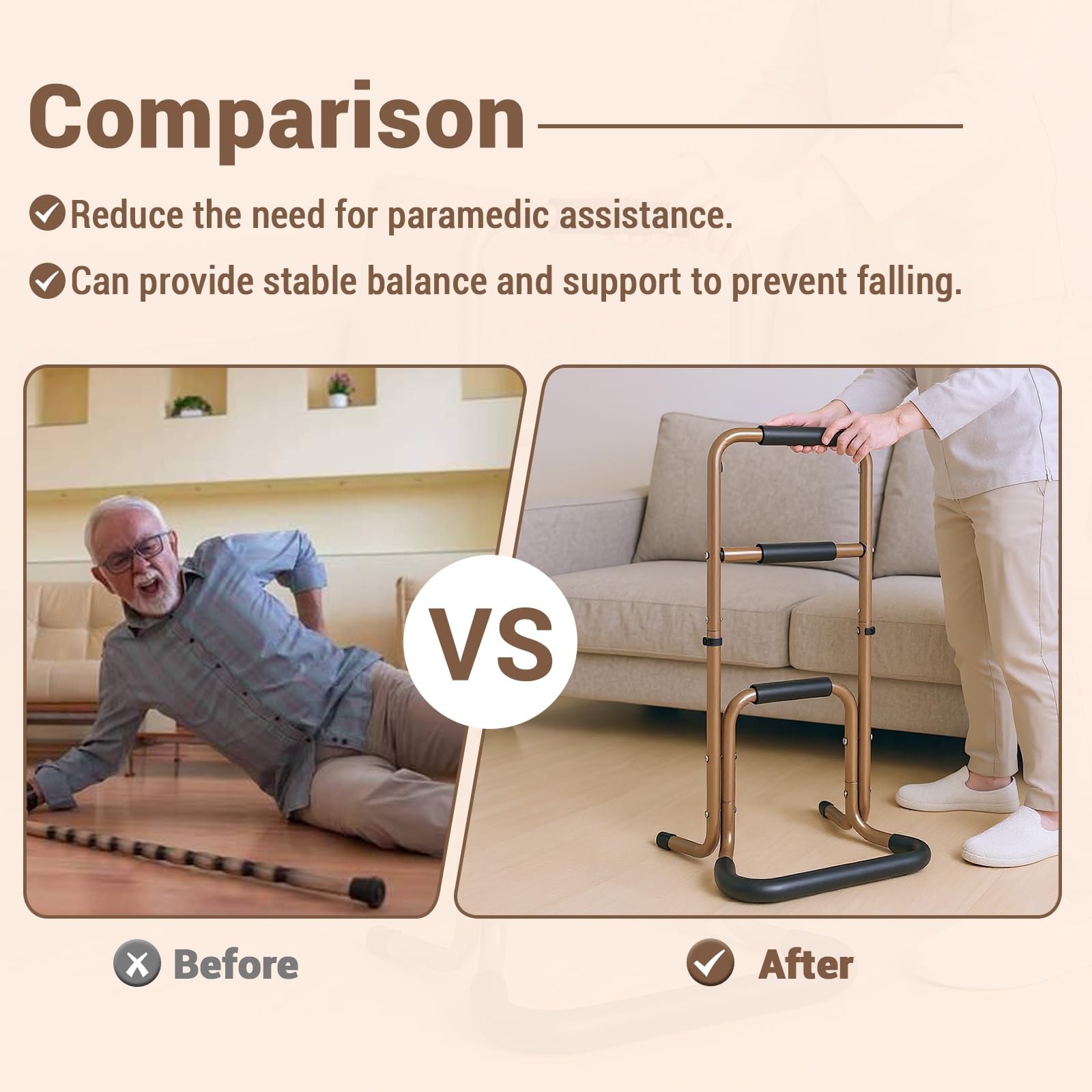 Aide à la verticalisation mobile Garvee avec 3 poignées – Stable, réglable, en métal, idéale pour les personnes âgées