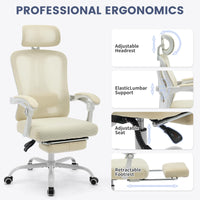Garvee Chaise de bureau ergonomique en maille avec soutien lombaire et repose-pieds réglables, pour le bureau et le gaming. Blanche