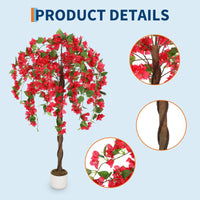 Bougainvillier artificiel Garvee de 1,20 m avec 168 fleurs rouges et tronc naturel, en polyester, facile d'entretien, stable, pot noir, pour salon et bureau