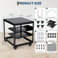 Baie serveur Garvee 12U à châssis ouvert, profondeur réglable de 58 à 102 cm, en acier avec 4 roulettes verrouillables, pour équipements informatiques et audiovisuels