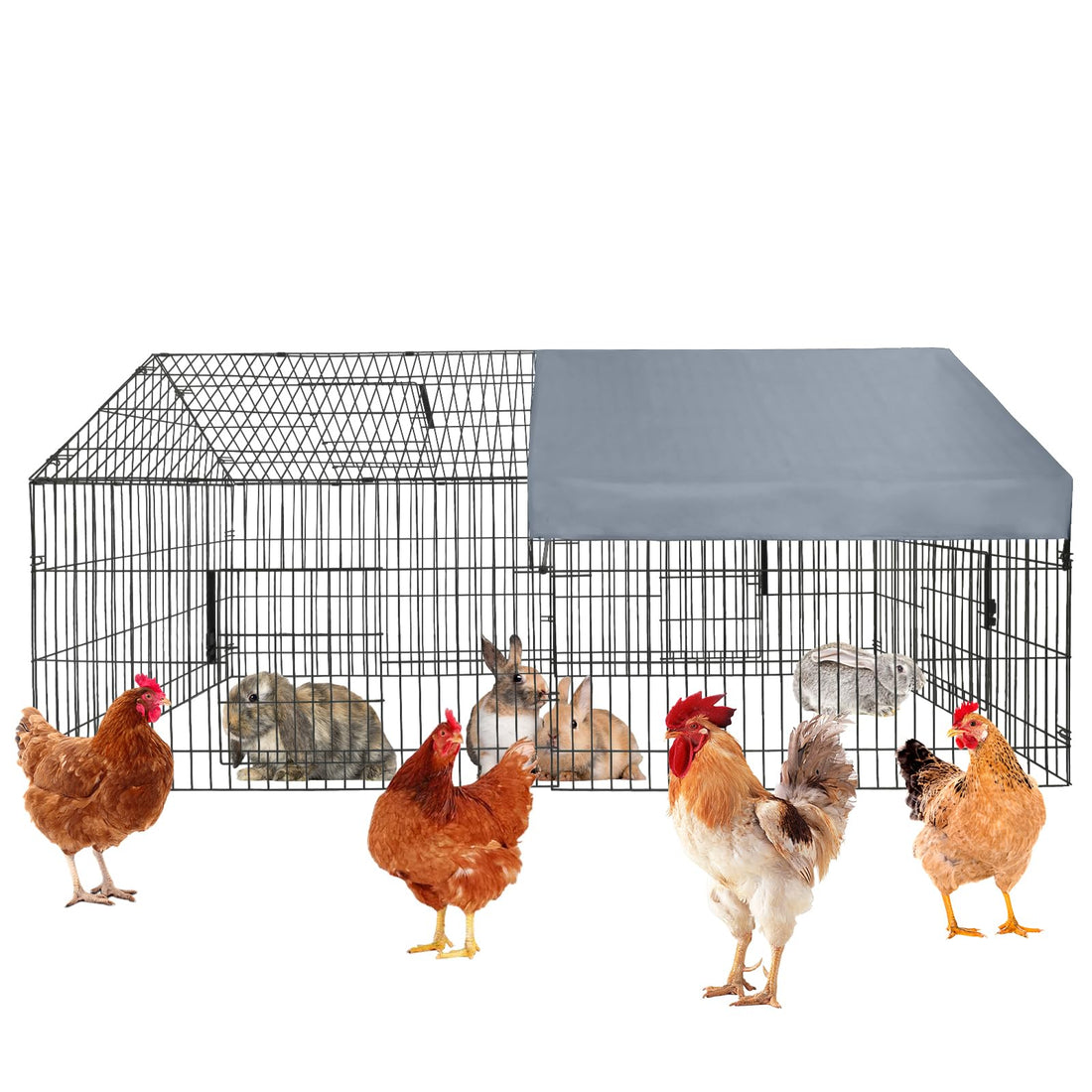 Poulailler métallique Garvee grand format – 218 × 101 × 101 cm, antirouille, housse imperméable et fermeture de porte sécurisée pour le jardin et la ferme