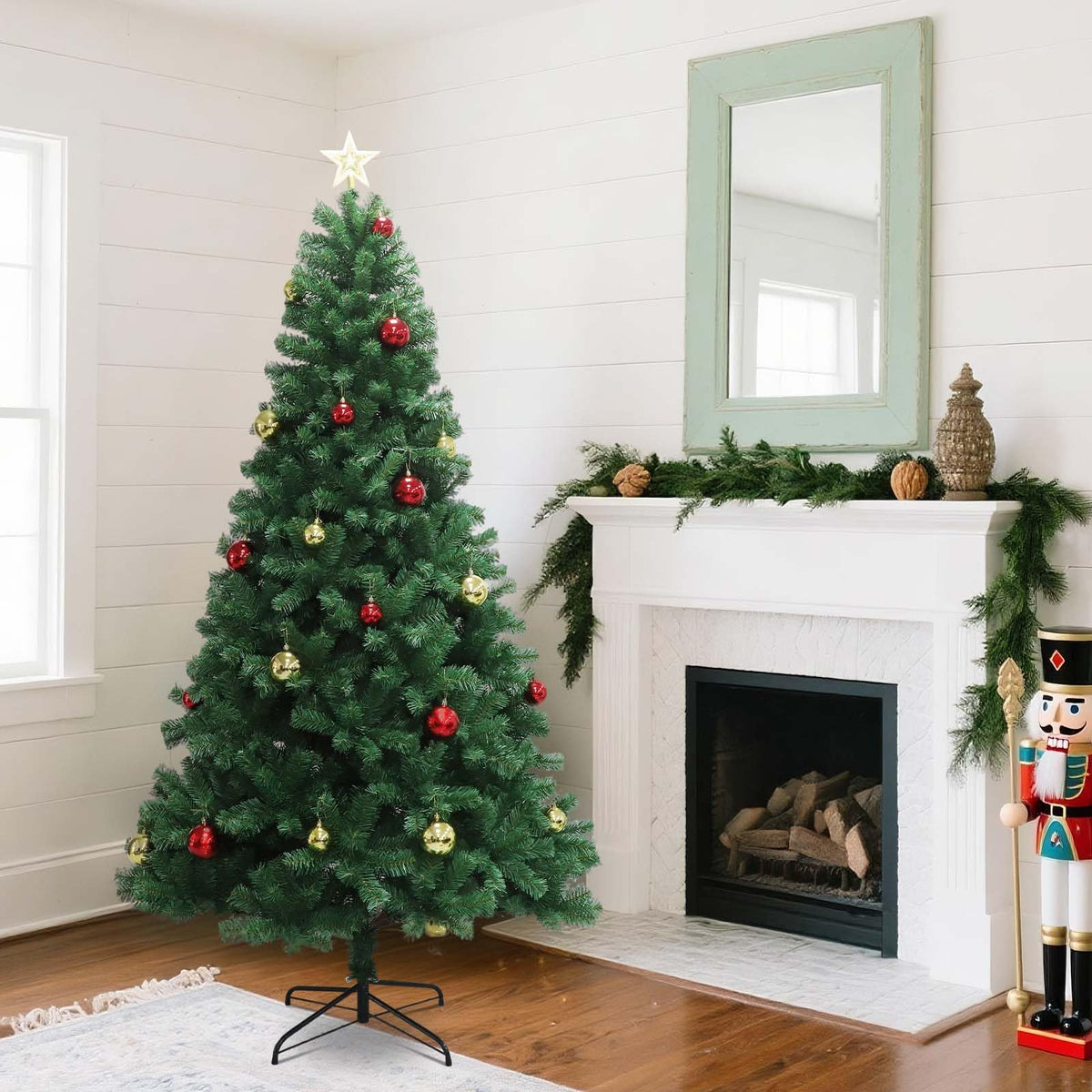 Sapin de Noël Garvee 180 cm effet neige avec télécommande - Sapin artificiel en PVC sans lumières pour la décoration du salon