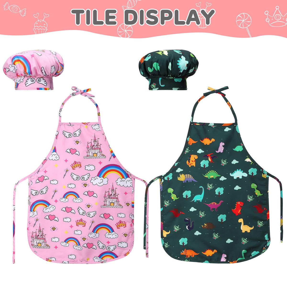 Garvee Ensemble de cuisine et pâtisserie pour enfants,2pièces avec toque et tablier rose et vert,accessoires pour jeux d’imitation et cadeaux