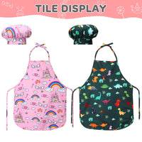Garvee Ensemble de cuisine et pâtisserie pour enfants,2pièces avec toque et tablier rose et vert,accessoires pour jeux d’imitation et cadeaux
