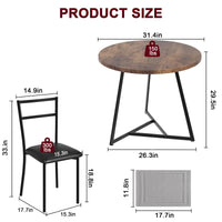 Ensemble table et chaises rondes Garvee pour 2 personnes, en MDF et métal, style rétro marron, gain de place idéal pour les petits appartements.