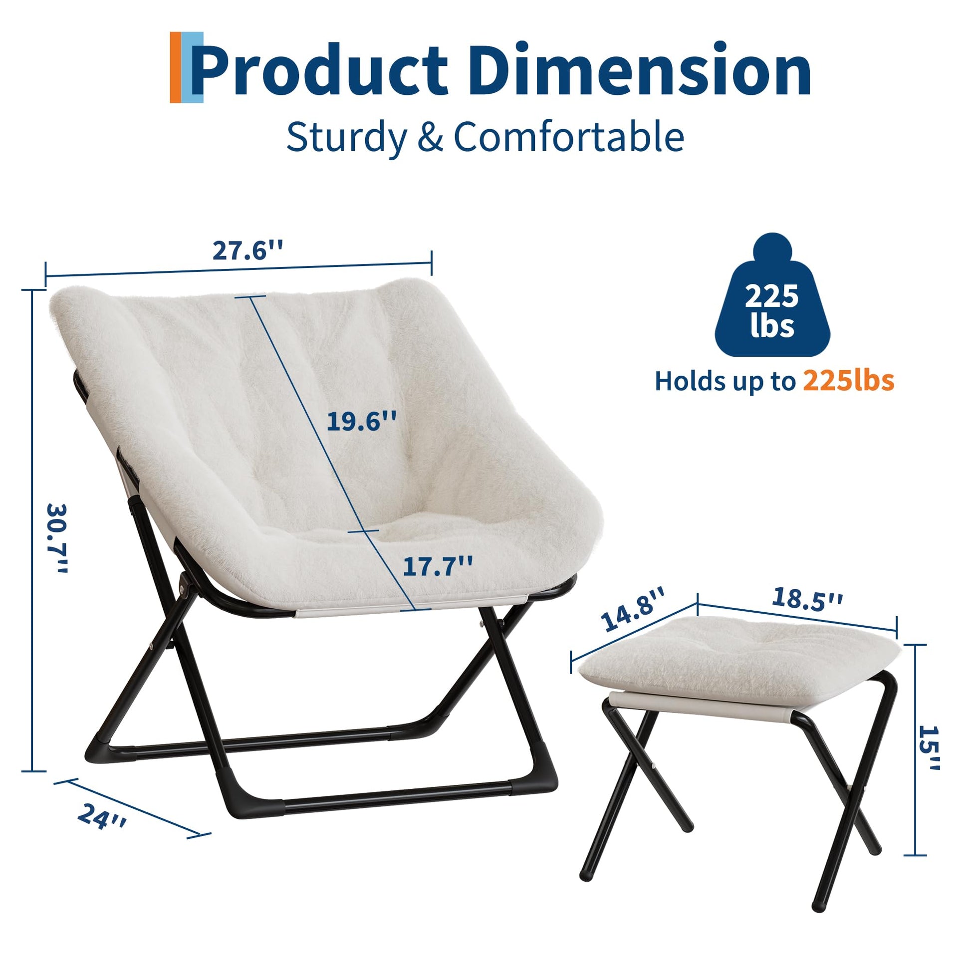 Fauteuil lounge surdimensionné Garvee en fausse fourrure pour adultes, pliable, structure en métal, beige, confort pour le salon et la chambre