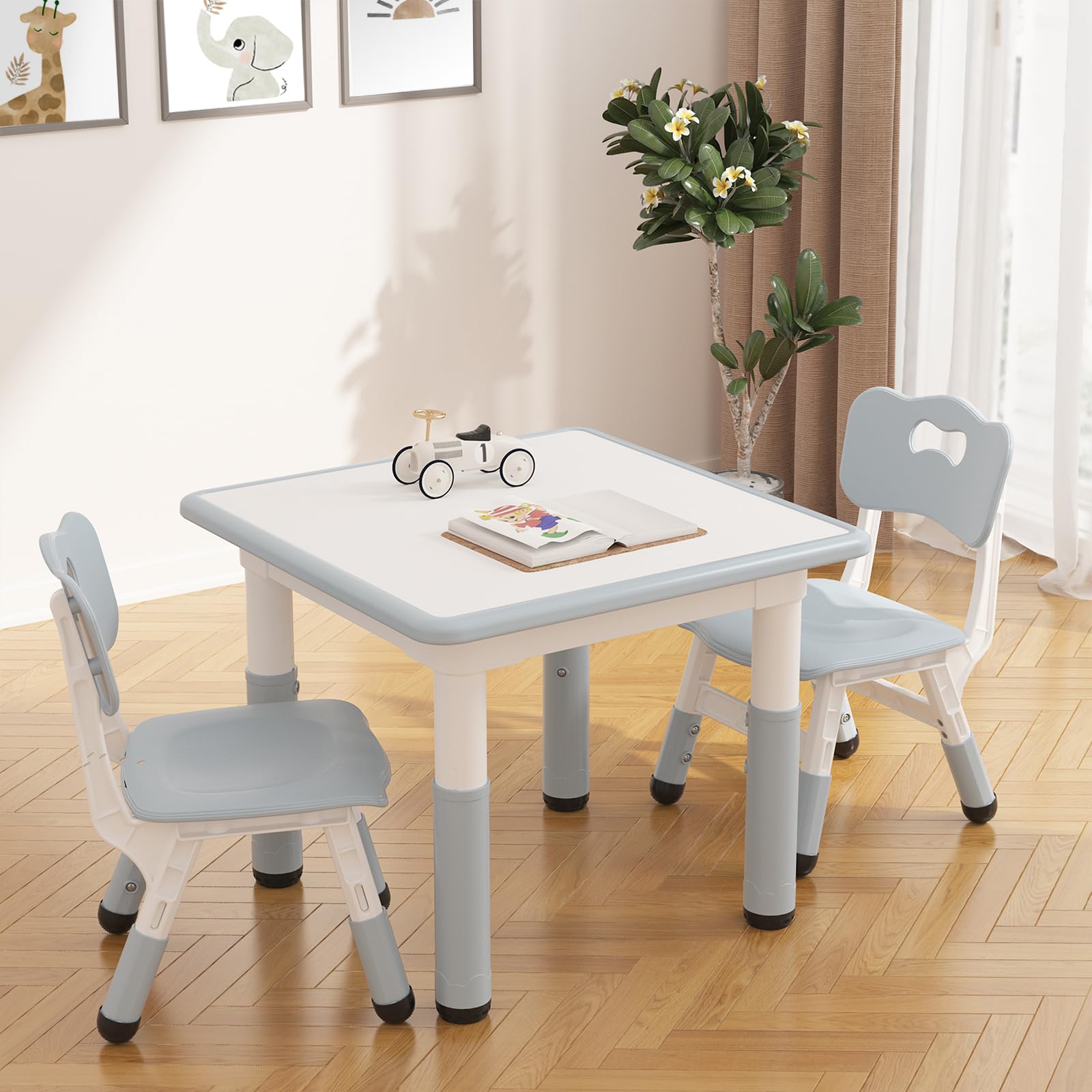Ensemble table et 2 chaises pour enfants Garvee, plateau de table style graffiti, hauteur réglable, robuste et multifonctionnelle pour jouer et manger.