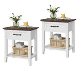 Table d'appoint Garvee avec tiroir, 2 étagères, bois, design moderne, blanc, pour salon et chambre